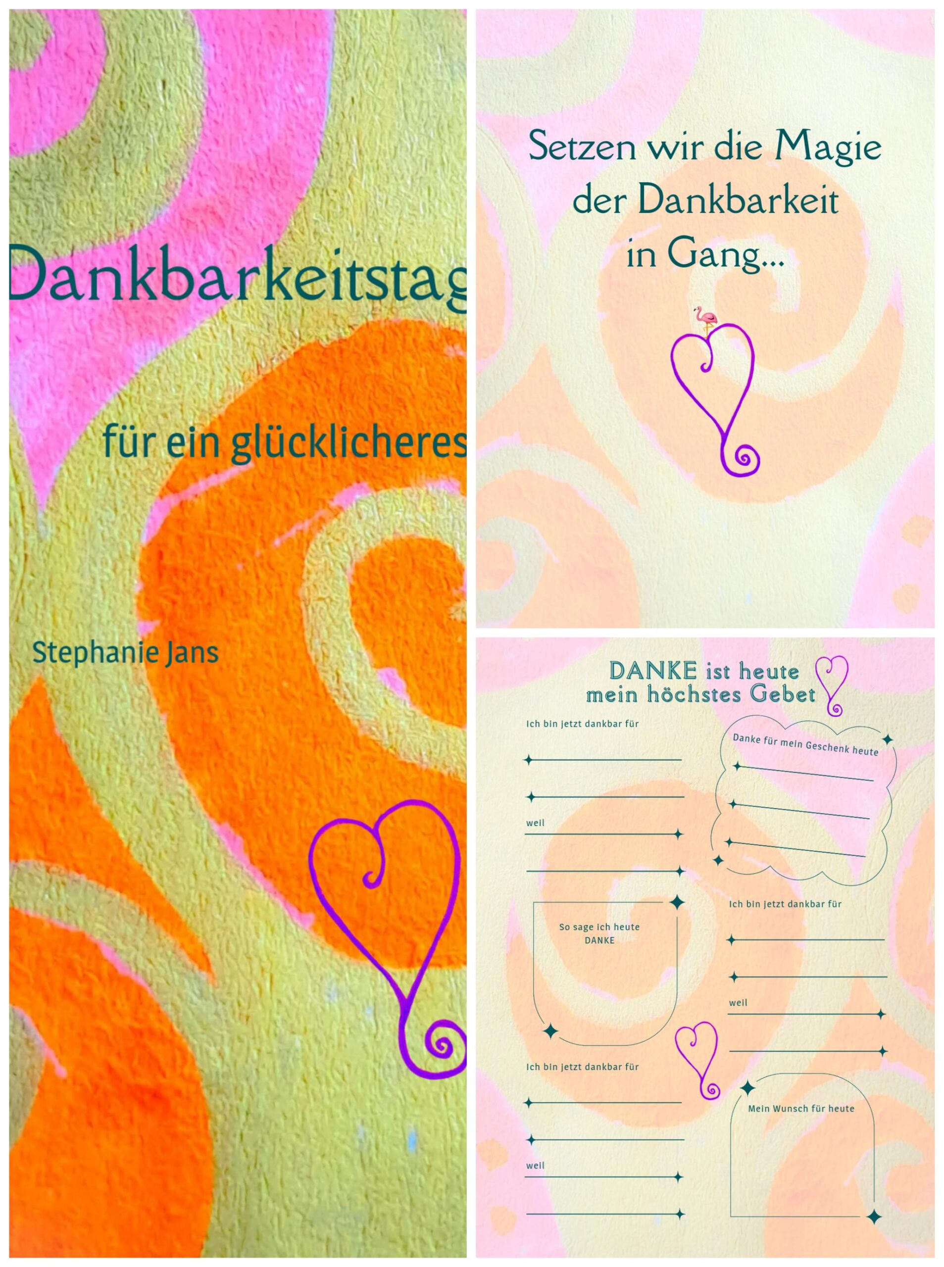 Collage einiger Buchseiten des Dankbarkeitstagebuchs